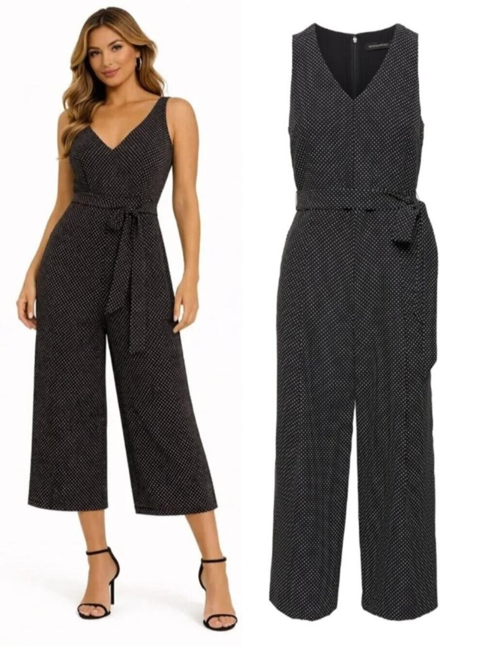 BANANA REPUBLIC Polka Dot Sleeveless Belted Jumpsuit Size 6 Black White